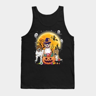 Staffordshire Bull Terrier Dog Mummy Witch Moon Ghosts Happy Halloween Thanksgiving Merry Christmas Tank Top